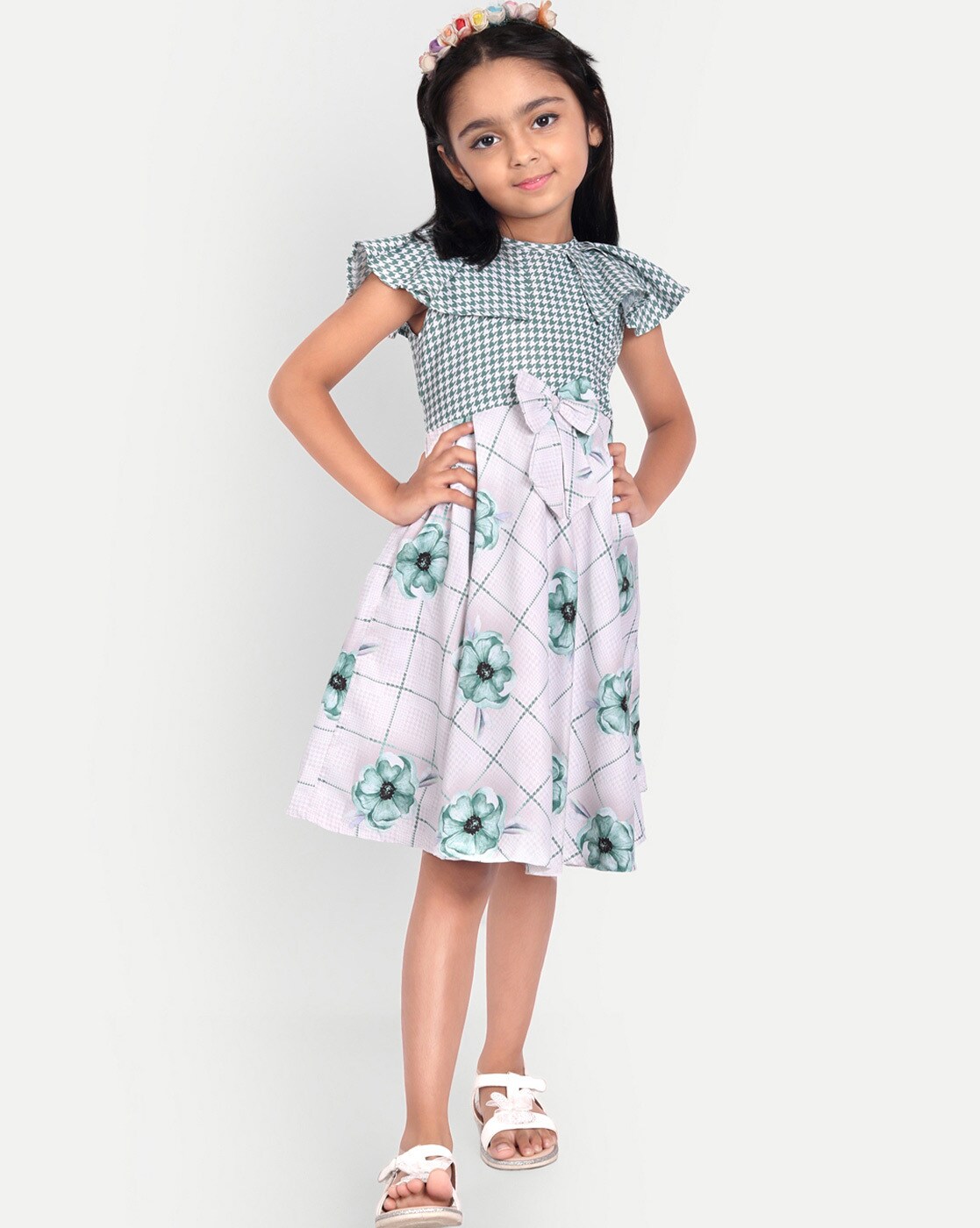 Buy Green & White Dresses & Frocks for Girls by MYY Online | Ajio.com