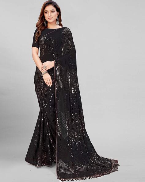 Thishma Women Wear Black Georgette Full Sequin Saree : Amazon.in: Fashion