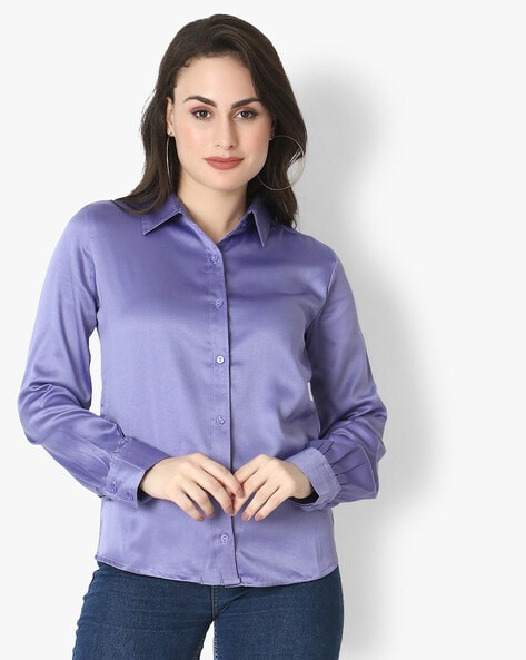 Buy Blue Tie-Dye Satin Shirt For Women Online in India