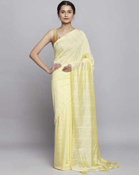 Bright Sun Yellow Designer Embroidered Satin Silk Saree – MySilkLove