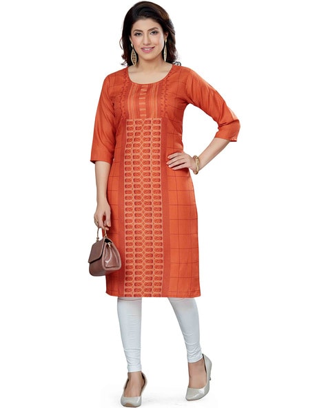 Flex Cotton Orange Colour Kurta with Offwhite Palazzo – Panache Haute  Couture
