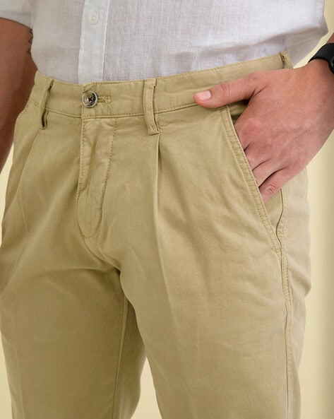 Green Pleated Chino Trousers  Peter Christian