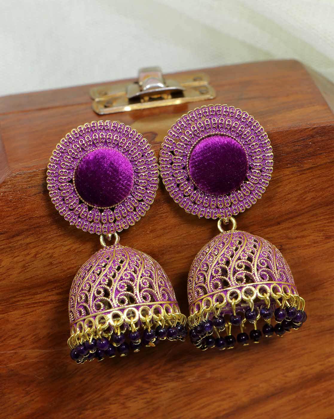 Purple Meenakari Earrings Magenta Earrings Indian Drop Earrings Dark Purple  Chandbalis Indian Earrings Floral Jhumkas - Etsy