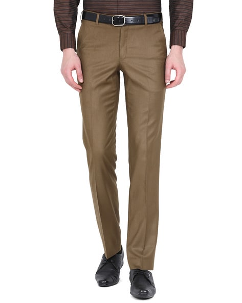 Men's Dark Brown Melange Twill Lambswool Slim Trousers - 40 Colori