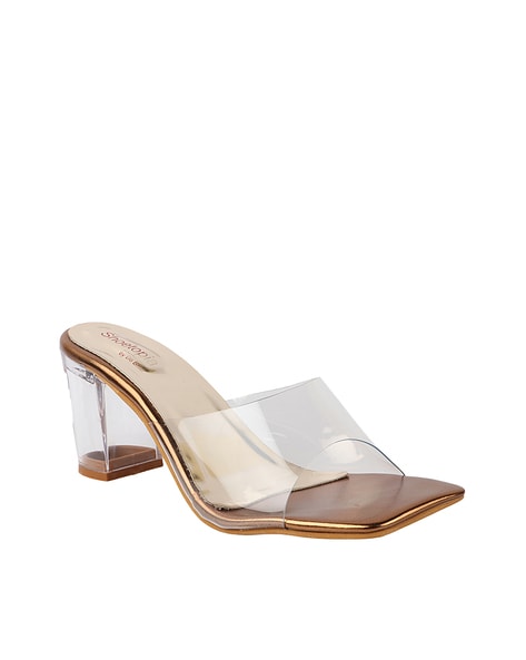 Buy Stylestry Women's & Girl's Copper Transparent Block Heels Sandals