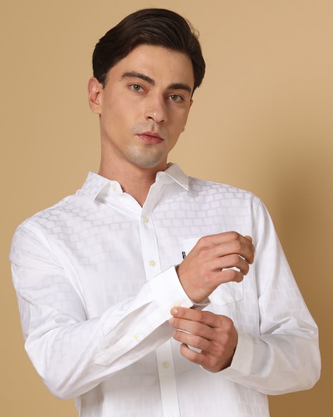 Men Self Print Slim Fit Shirt with Patch Pocket