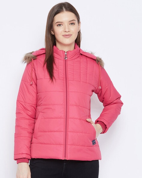 Pink Cord Embroidered Puffer Jacket | Shop Coats | Skinnydip London