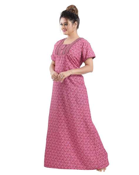 Buy WOMEN NIGHTY ARE PURE COTTON WITH PINK COLOUR AND PRINTED WITH