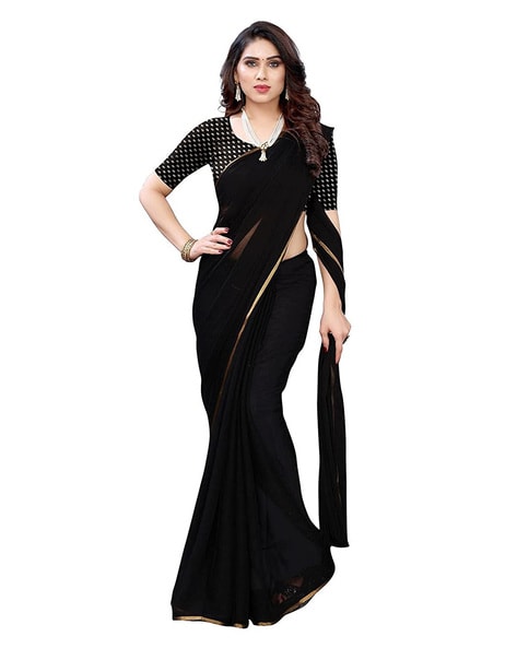 Black Chiffon Plain Saree | Leemboodi