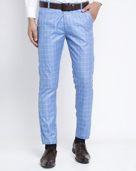 Buy VAN HEUSEN Light Blue Mens Ultra Slim Fit Checked Formal Trousers |  Shoppers Stop