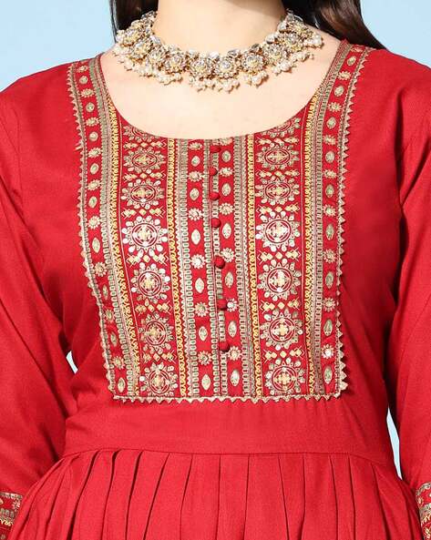 Buy Red Georgette Printed Floral V Neck Work Anarkali For Women by Keerthi  Kadire Online at Aza Fashions.