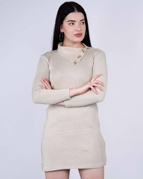 grey striped bodycon dress Alayne Long Sleeve Knit Mini Dress Black / Grey Stripe