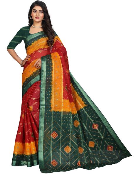 Buy Bandhani Printed Cotton Saree With Blouse Piece Online In India At  Discounted Prices