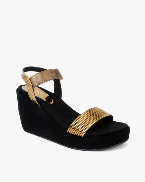 Black and discount gold wedge sandals