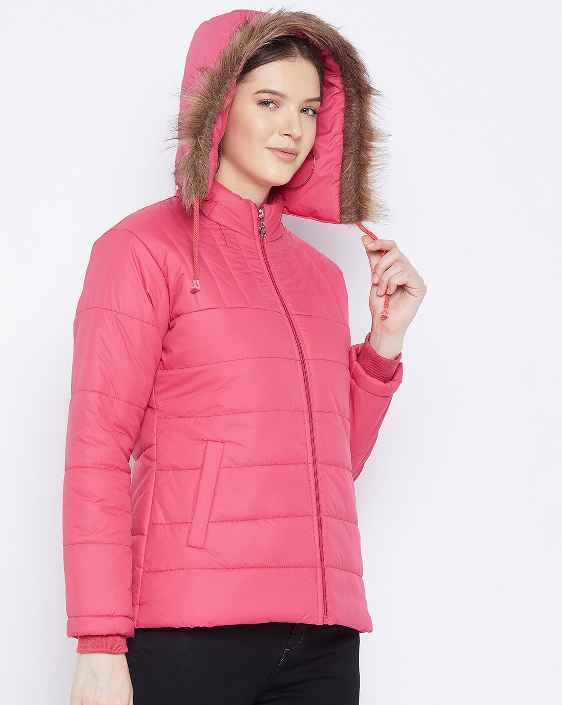 Stand-up collar puffer jacket - Powder pink - Ladies | H&M IN