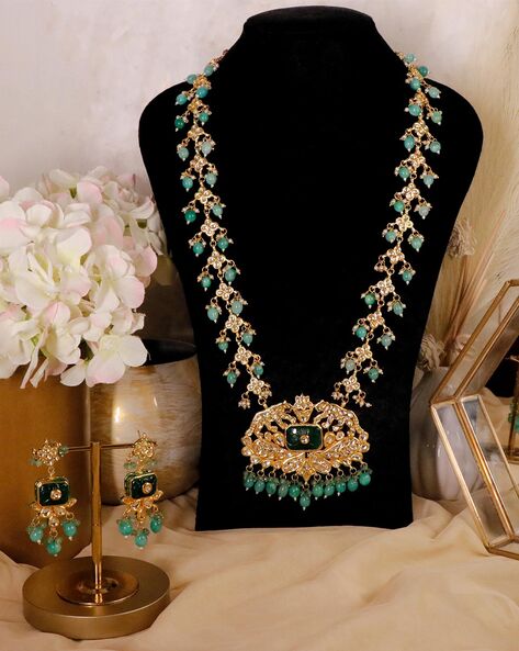 Jewellery Set : Pista Green Kundan Necklace Set With Earring ...