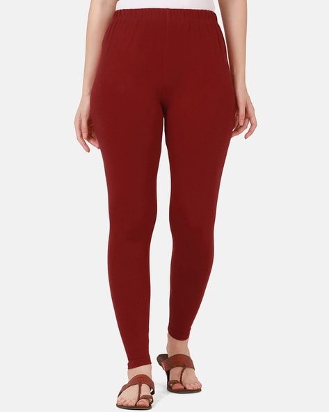 Buy Stylish Cotton Lycra Blend Solid Leggings For Women (Maroon, Black)  Online In India At Discounted Prices