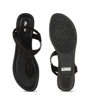 Beaded T-Strap Sandals with Flat Heels-image-29