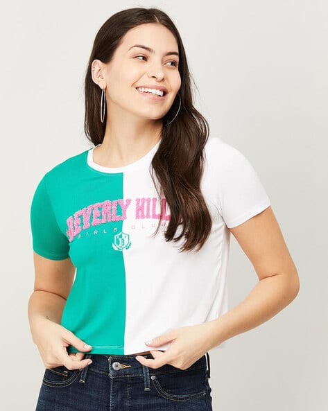 Buy Green White Tshirts for Women by Ginger by lifestyle Online