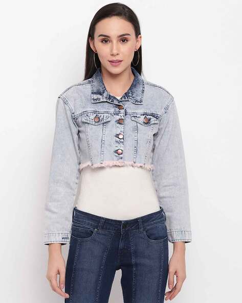 Women's Washed Blue Vintage Ribbed Double Pocket Raw Edge Short Denim Jacket  - China Women's Denim Jackets and Jean Jacket Women price |  Made-in-China.com