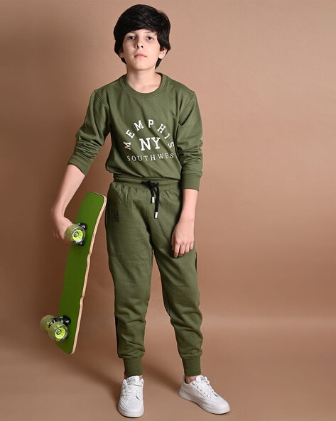 CP Bro Boys Green Printed Slim Fit Track Pant  Classic Polo