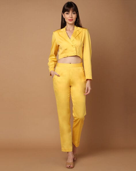 Female yellow double breasted suit with matching palazzo pants  Suits for  women Clothes for women Corporate attire