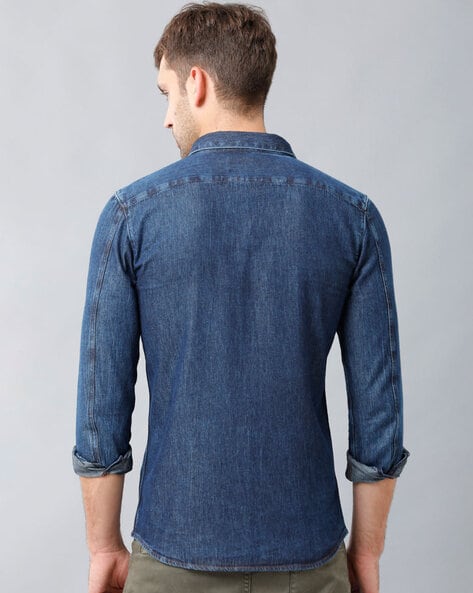 Buy 18 PLUS Eighteen Plus Men's Denim Cutaway Collar Slim Fit Full Sleeve  Casual Shirt Blue Shaded Online at Best Prices in India - JioMart.