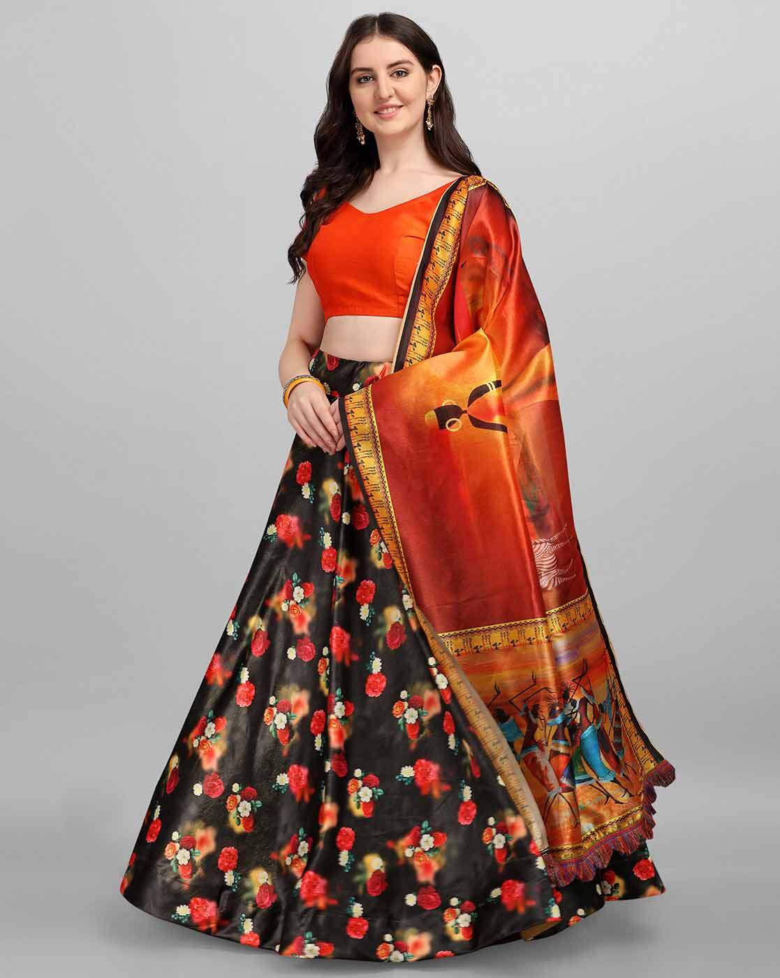 Buy Neel Art Womens Silk Georgette Fabric Lehenga Choli Set - Orange With  Dupatta. Online at Best Prices in India - JioMart.