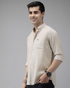the bear house Men Striped Slim Fit Shirt with Patch Pocket-picture-39