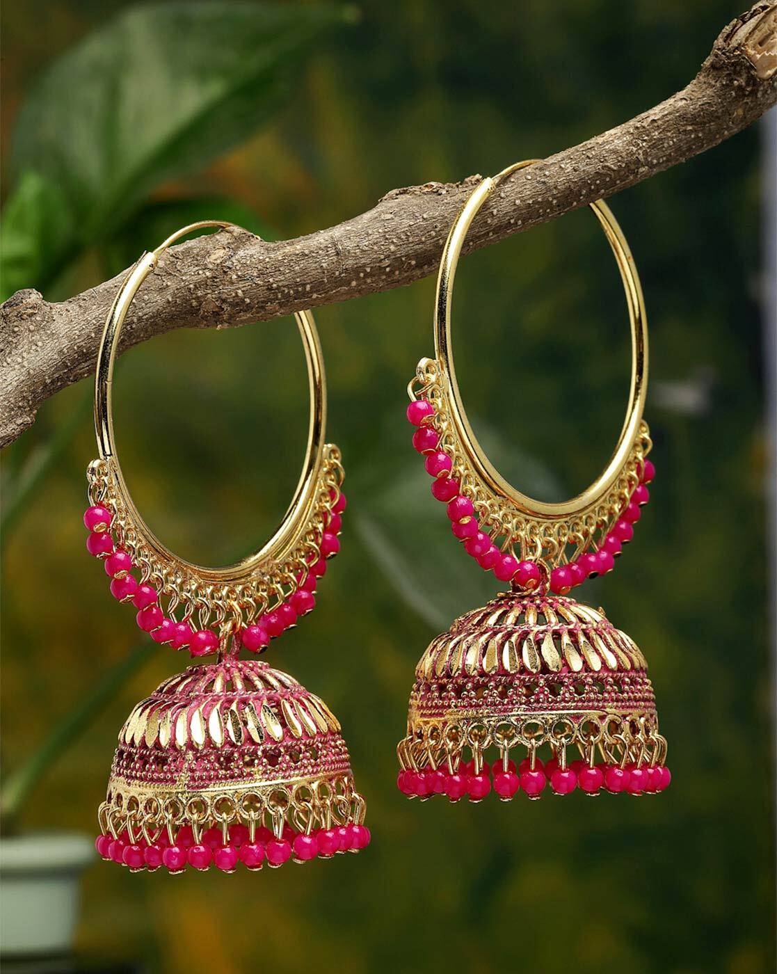 Pink Gold Kundan Hoop Jhumka Earrings | Pink earrings wedding, Pink earrings,  Pink jewelry