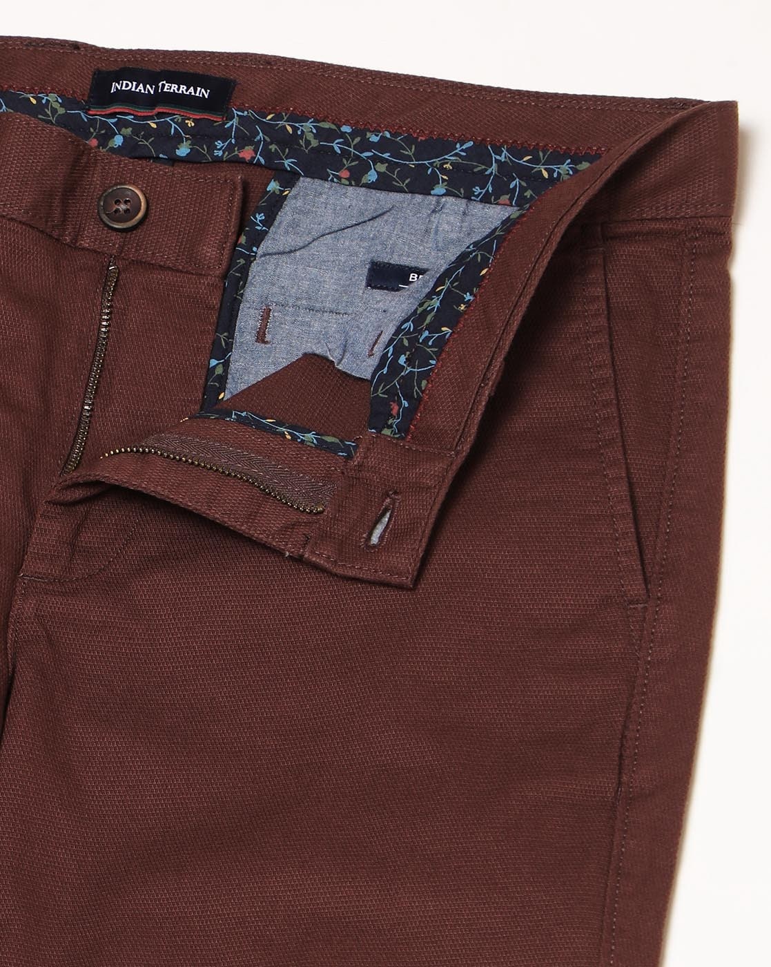 Buy Indian Terrain Men's Brown Cotton Slim Fit Casual Trousers at Amazon.in