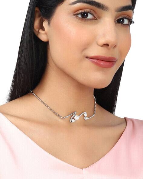 Voylla Silver Brass Choker Necklace