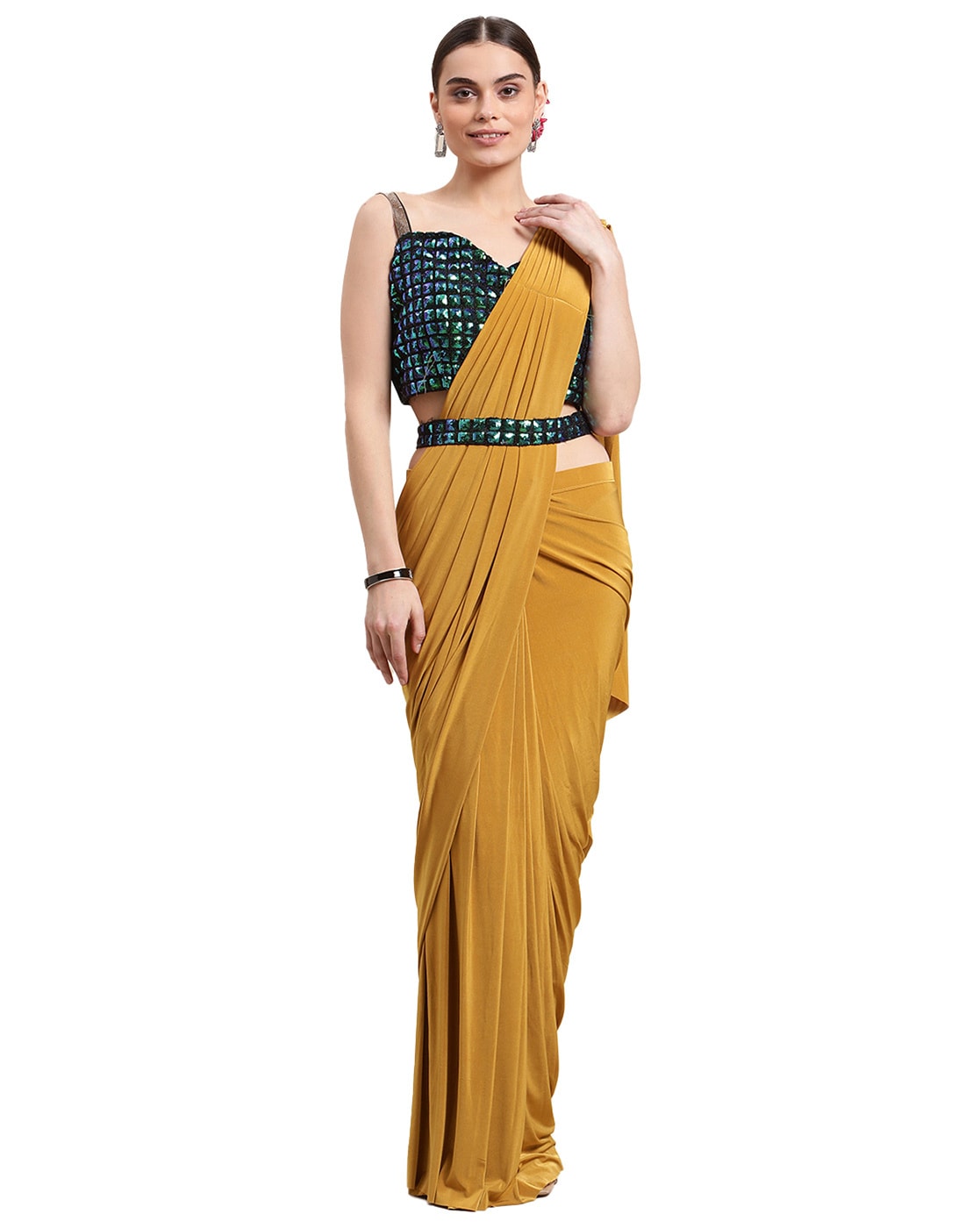 Buy Wine Saree Georgette Embroidered Rhinestones Ruffle Set With Belt For  Women by Pritika Vora Online at Aza Fashions.