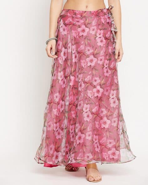 Floral Print Flared Organza Skirt