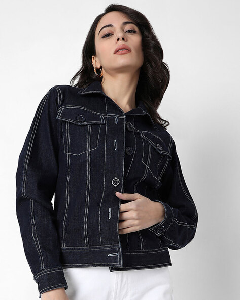 Allegra K Women's Casual Short Sleeves Crop Jean Denim Jacket Blue X-large  : Target