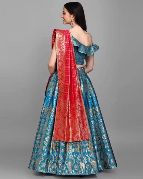 Royal Blue Embroidered Lehanga Set with Scallop Dupatta (SK-08/16/29/J –  Anju Modi