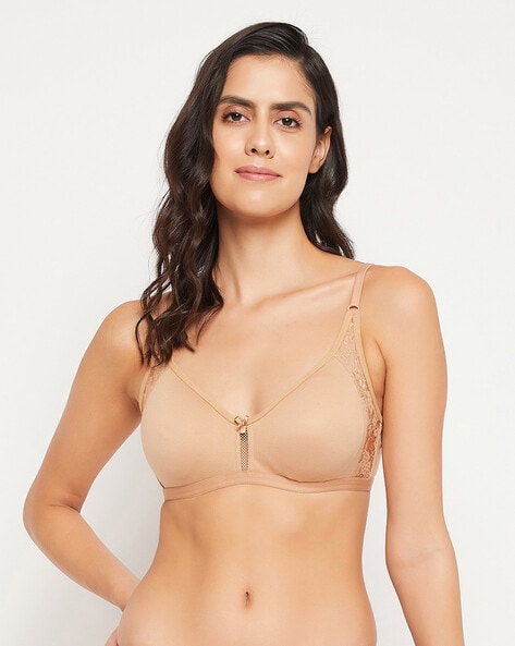 Clovia Padded Non-Wired Full Cup Bra in Nude Colour - Lace Women