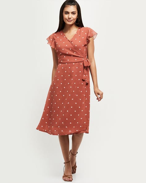 Polka-dotted A-line Dress