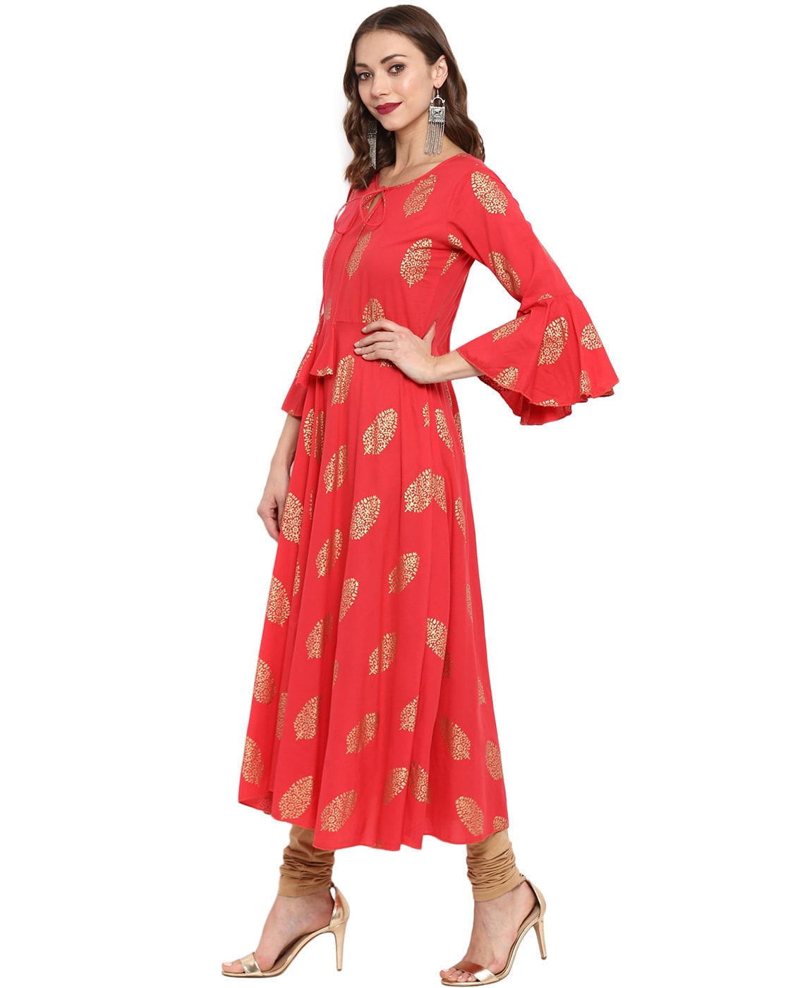 Shae by SASSAFRAS Bell Sleeves A-Line Kurti With Palazzo - Absolutely Desi-daiichi.edu.vn
