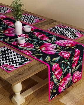 sej by nisha gupta Set of 6 Floral Print Table Placemats & Runner-picture-34