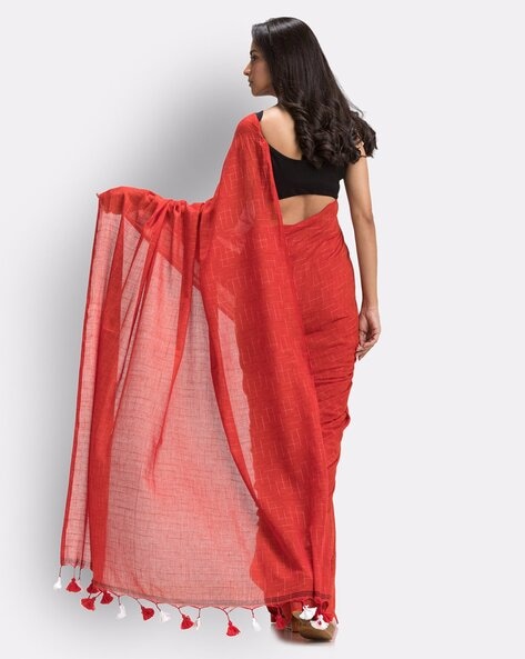 Buy Sutisaree Wine Berry Plain Cotton Saree (Model Blouse Not Included)