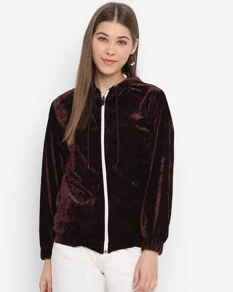 Buy Mayra Women Hooded Velvet Jacket wi Online | Ajio.com
