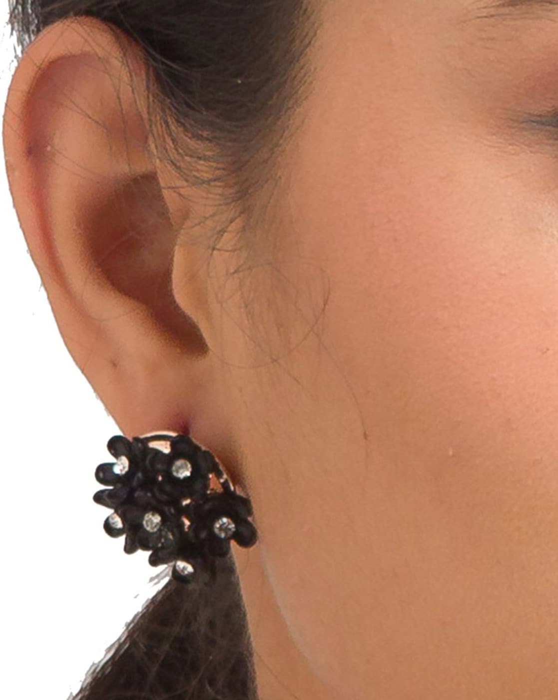 Black Acrylic Flower Crystals Stud Party Earring  Neshe Fashion Jewelry