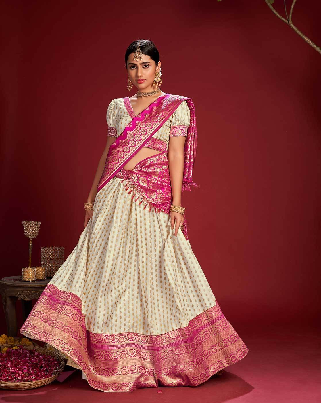 Women Off White Georgette Wedding Lehenga Choli -Inddus.in