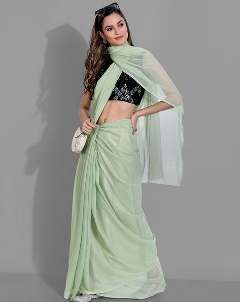 Multicolur georgette saree with velvet blouse – Threads