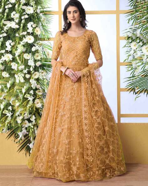 Golden Color Georgette Designer Abhaya Style Pakistani Salwar Kameez  -497868006
