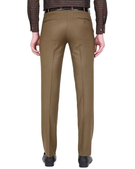 Buy Men Brown Classic Fit Textured Pleated Formal Trousers Online - 344616  | Louis Philippe