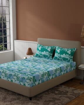 120 TC Floral Print Double Bedsheet with 2 Pillow Covers-image-47