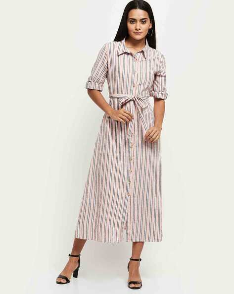 Striped dress shop with belt