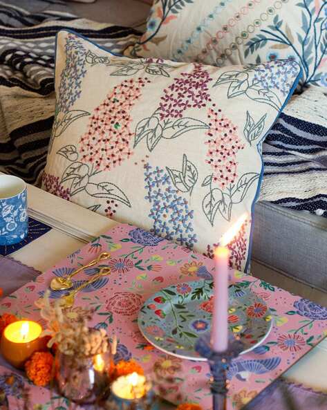 Buy The Wishing Chair Floral Embroidered Cotton Cushion Cover 18
